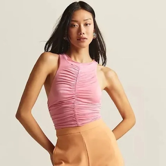 PILCRO for Anthropologie Reversible Ruched Sleeveless Top in Pink and Orange - Picture 4 of 10